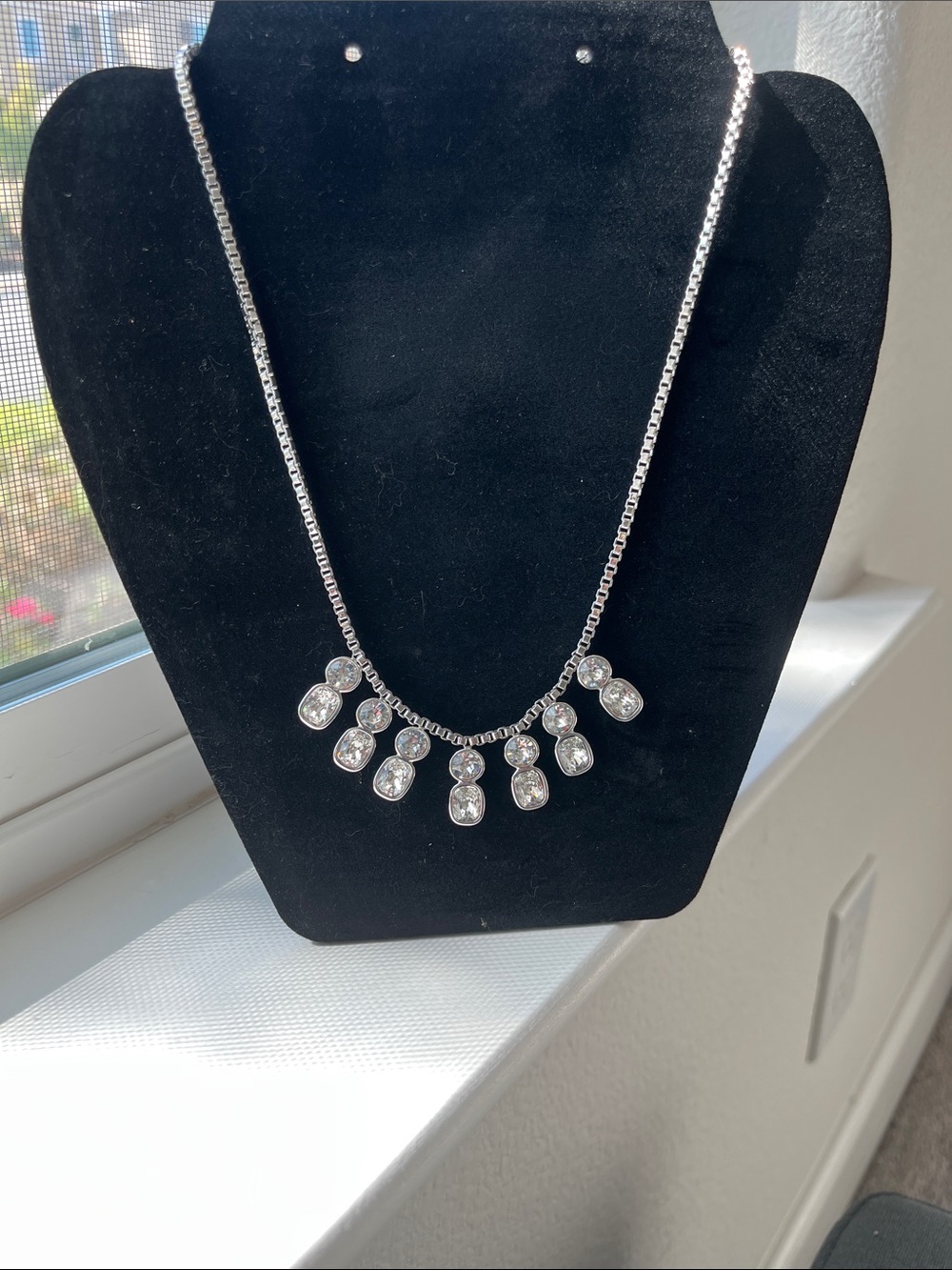 Silver Crystal Drop Necklace - Women Jewelry, Touchstone Crystal by Swarovski
